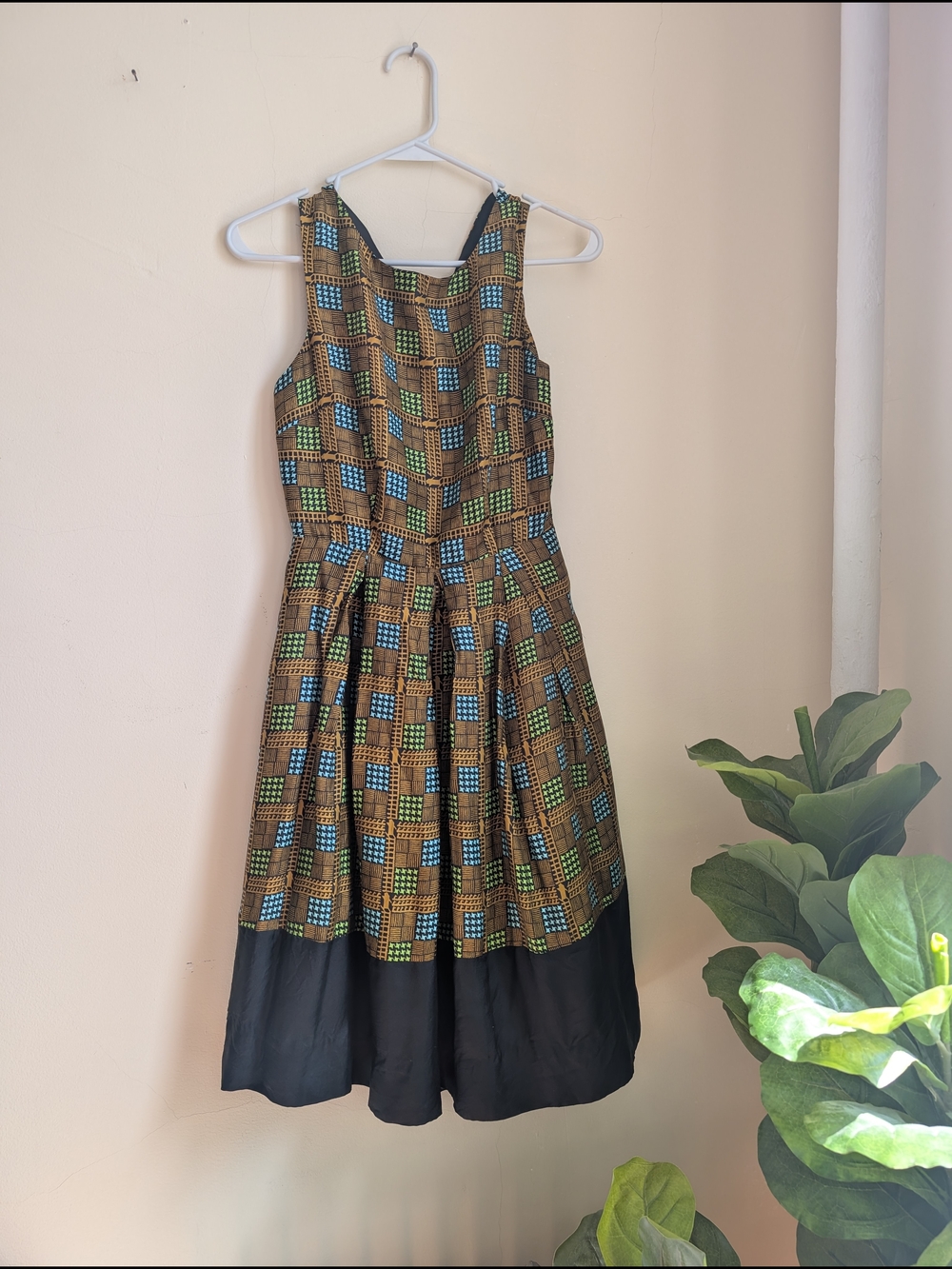 Anthropologie Sleeveless Brown Fit-and-Flare Dress with Constrast Hem